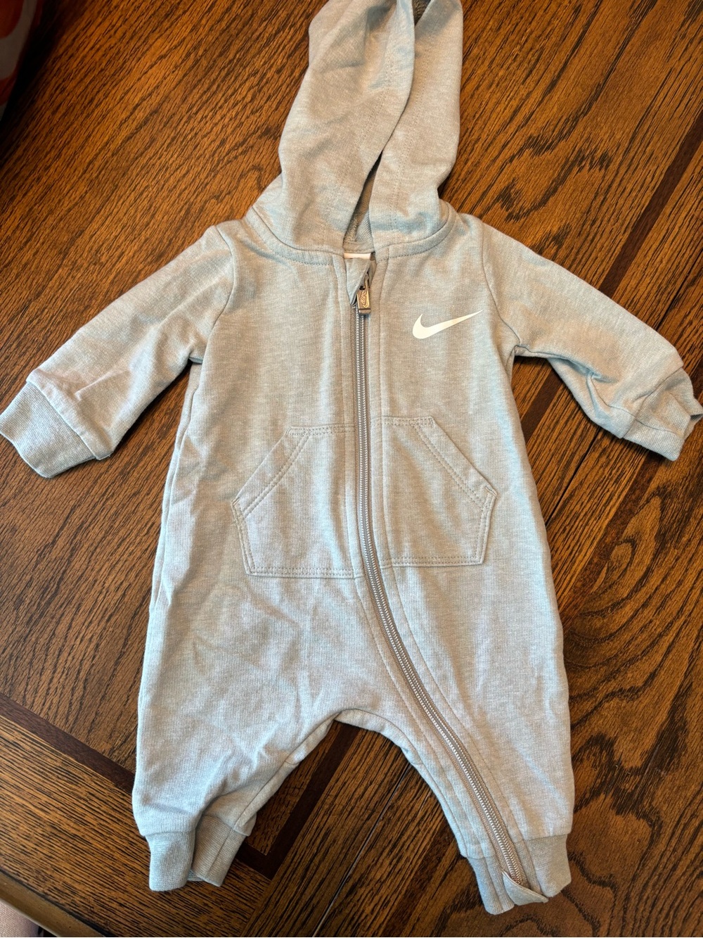 Nike Gray Hooded Baby One-Piece Zip Romper